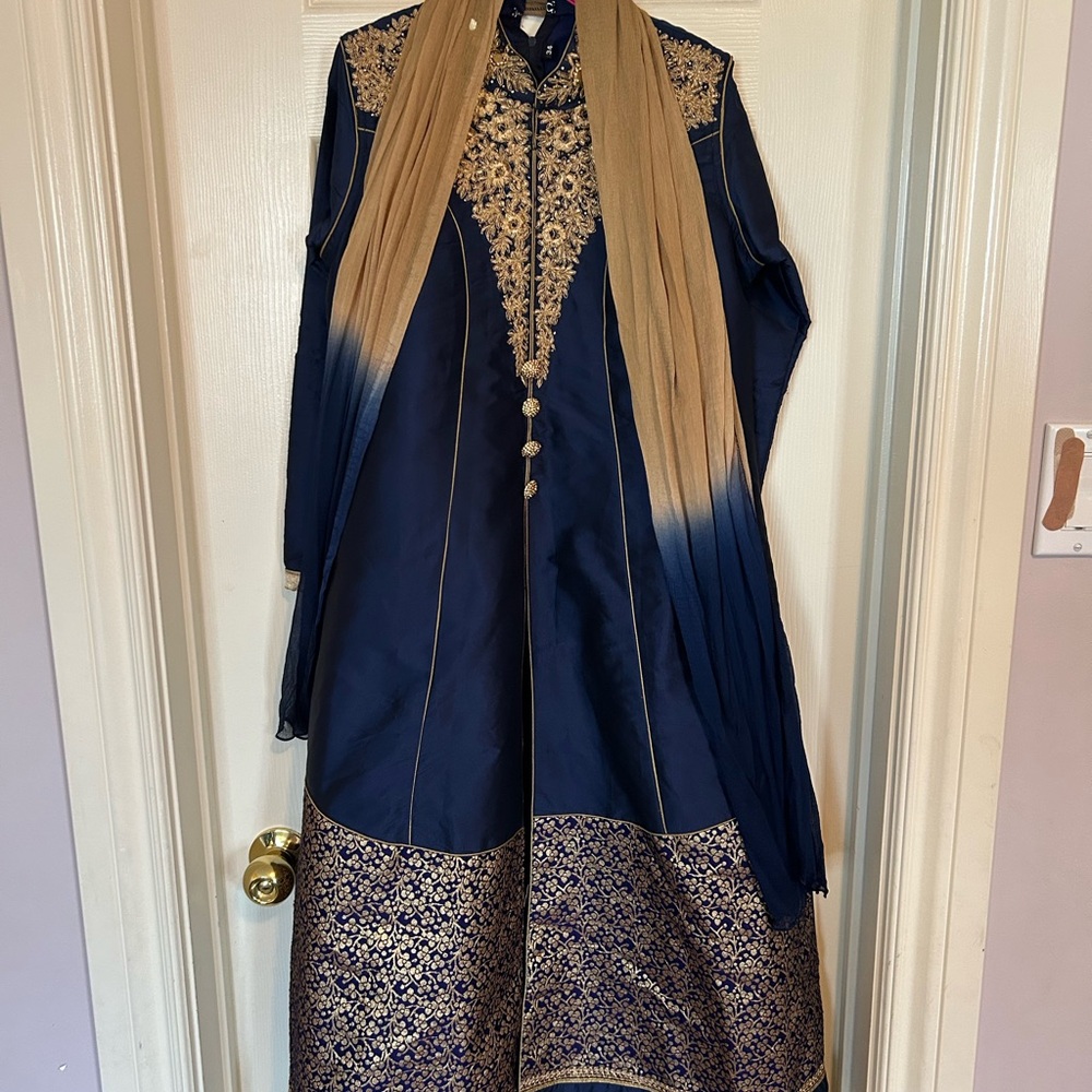 Elegant Blue and Gold Girls lehenga/ Desi outfit